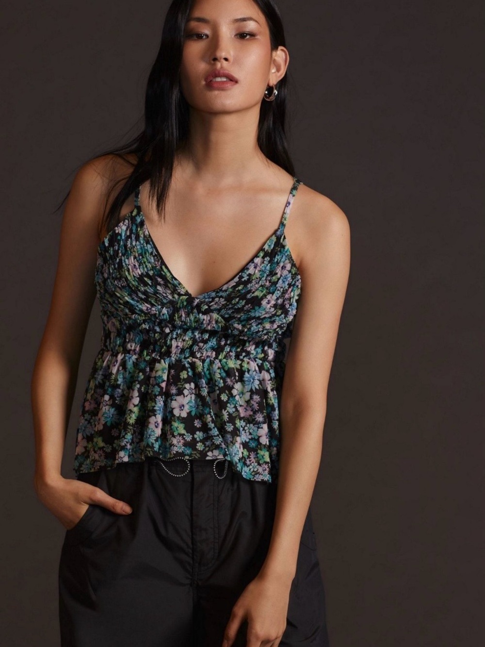 by Anthropologie Floral Mesh Ruffle Cami